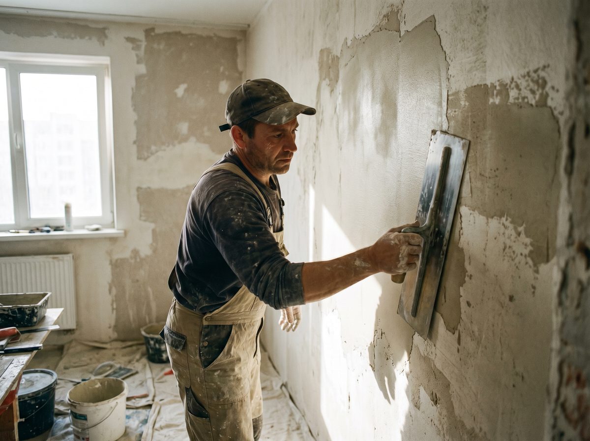 Plaster wall finishing in a Brooklyn apartment